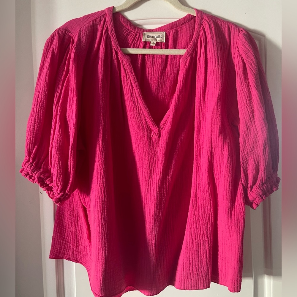 4our dreamers hot pink gauze top